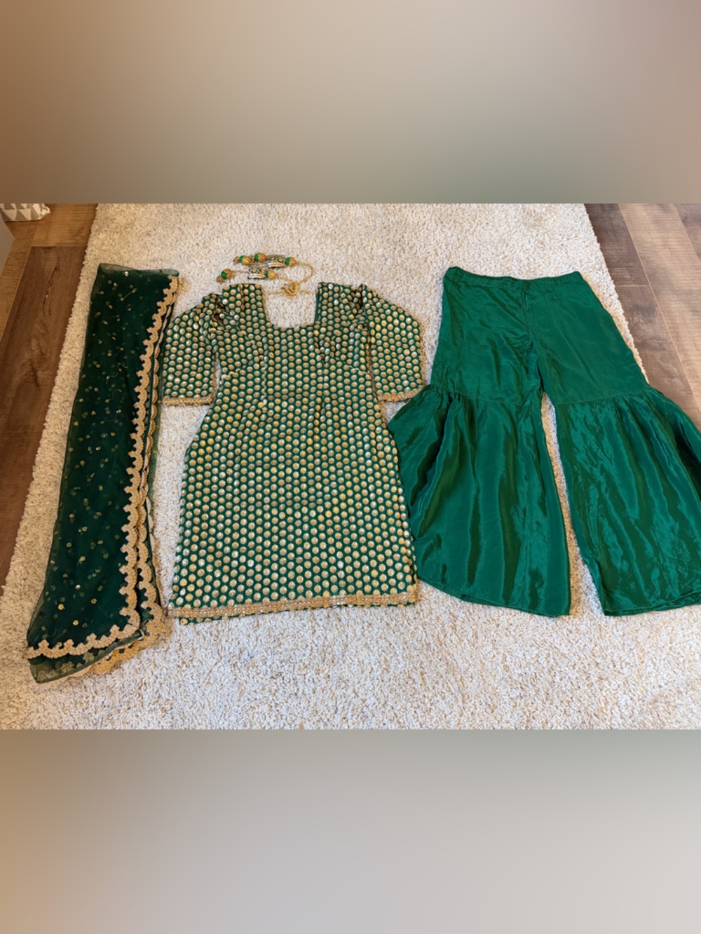 Emerald Green Traditional Embroidered Sharara Kameez Set